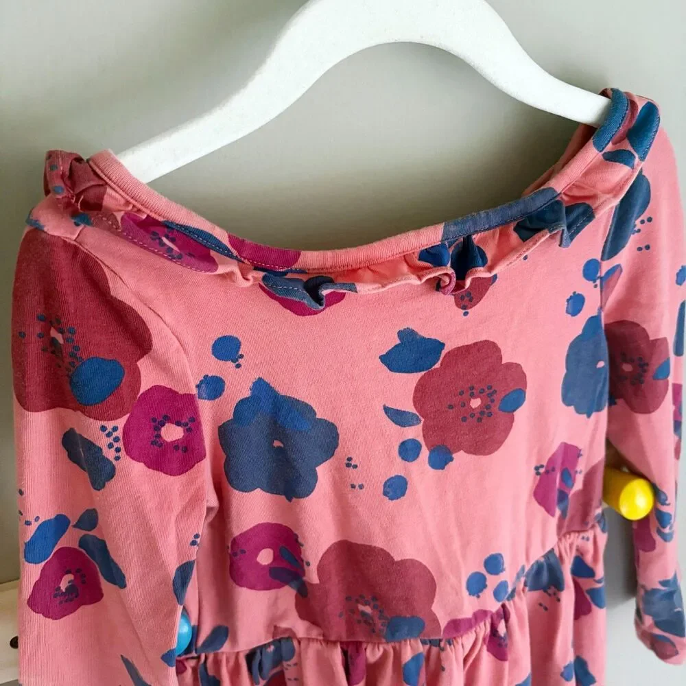 Tea Collection Pink Floral Twirly Boat Neck Long Sleeve Dress